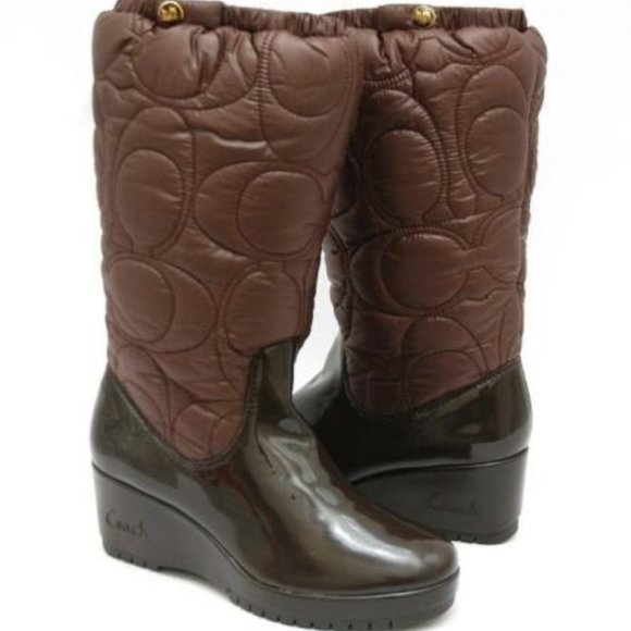 Coach CANTINA Signature Quilted Wedge Boot Brown - Picture 1 of 12